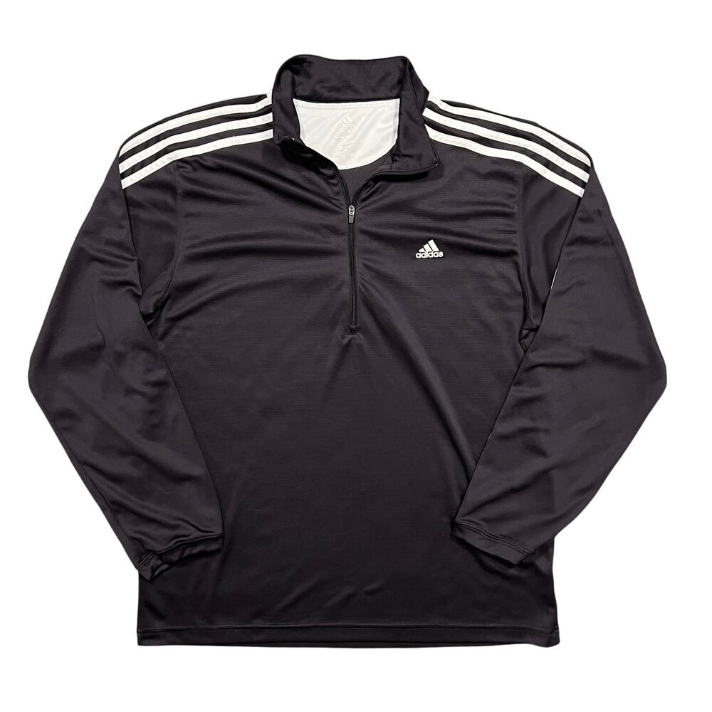 Adidas 3 Stripes Black White Classic 1/4 Zip Pullover Active Shirt Mens Large